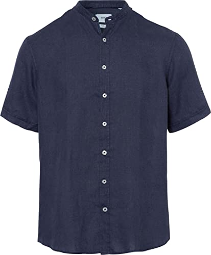 BRAX Męski styl Lionel U Linen Garment DYE koszula męska z letniego lnu ze stójką koszula, ocean, M, Ocean, M