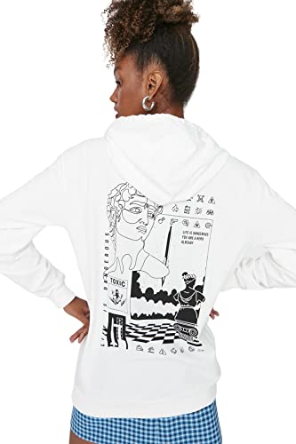Trendyol Damska bluza z kapturem o regularnym kroju basic, biały, XS