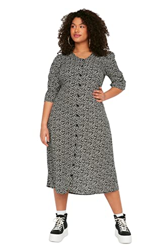 Trendyol Damska koszula midi regularna sukienka plus size, czarna, 50, Czarny