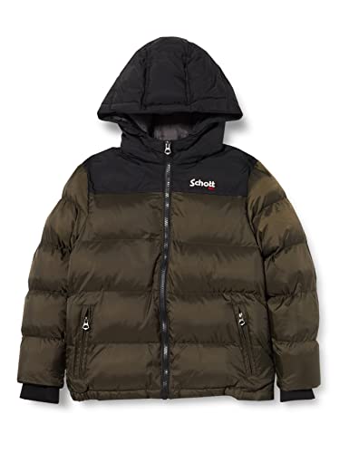 Schott NYC UTAH2B Kurtka puchowa dla dzieci z kapturem z zabezpieczeniem przed dziećmi Schott Ramię, Khaki, 16 Chłopców