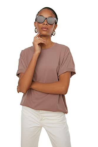 Trendyol Women's Nerz 100% bawełna Supreme Bike Collar Freund dzianinowy T-shirt męski, rozmiar M