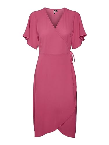 VERO MODA Damska sukienka VMSAKI SS Calf WRAP Dress GA NOOS, Pink Yarrow, XS, różowy, XS