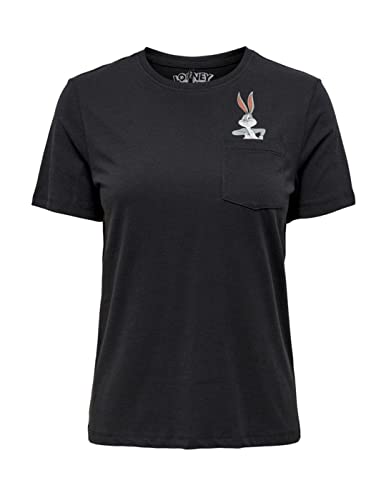 ONLY Women's ONLLOONEY Tones S/S Pocket TOP Box JRS T-Shirt, Phantom/Print:Roger Rabbit, XS