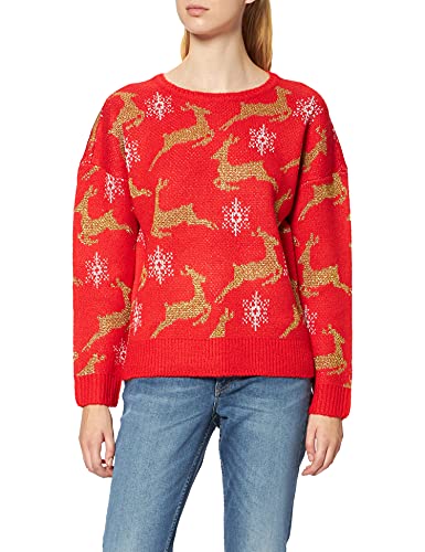 Urban Classics Damska bluza oversized Christmas Sweater, Red/Gold, M