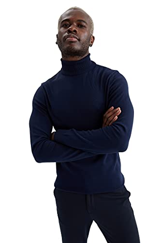 DeFacto Męski sweter z dzianiny z długim rękawem, okrągły dekolt, slim fit dla mężczyzn, topy (granatowy, XXL), grantowy, XXL