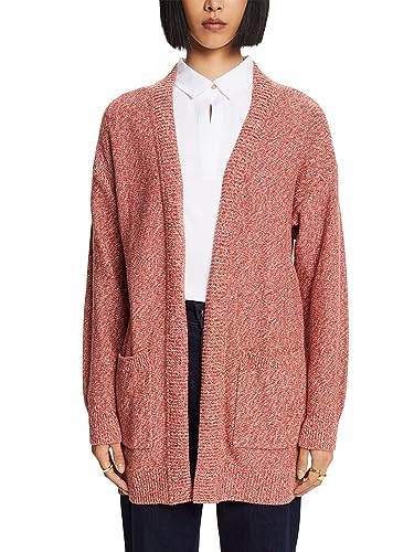ESPRIT Długi kardigan z otwartym przodem, 100% bawełna, Coral Red, S