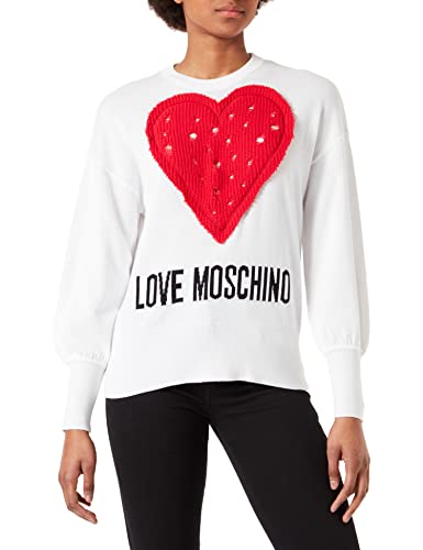 Love Moschino Sweter damski z puszystymi ramionami, Optyczny biały, 44