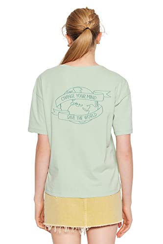 Trendyol Damska koszulka z dzianiny z okrągłym dekoltem o luźnym kroju, Miętowy, L