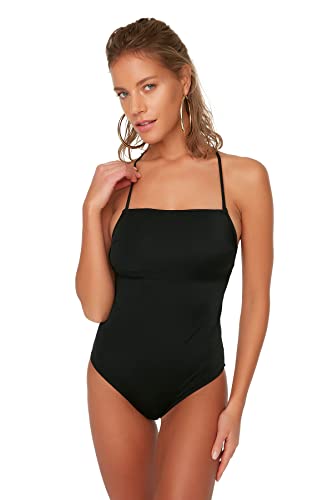 Trendyol Women's Ridge Cross Bossy kostium kąpielowy, One Piece Swimsuit, czarny, 38