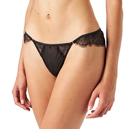 women'secret Damskie majtki koronkowe czarne stringi, Czarny, S