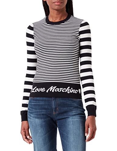 Love Moschino Damski sweter slim fit z długim rękawem, biały/czarny, 40