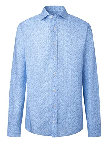 Hackett London Męska koszula z nadrukiem muszli morskiej, Biały/niebieski, S