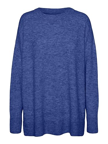 VERO MODA Vmfiluca Ls O-Neck Long Ga Noos sweter damski, Beaucoup Blue/Szczegóły: melanż, L