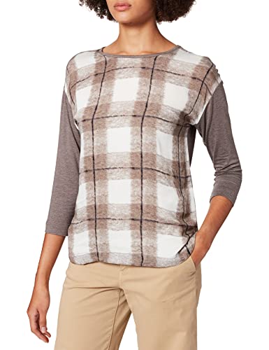 Gerry Weber Damska koszulka z długim rękawem w kratkę, koszulka z długim rękawem, na ramionach, t-shirt, rękaw 1/1, w kratkę, Nadruk taupe Light Taupe, 44