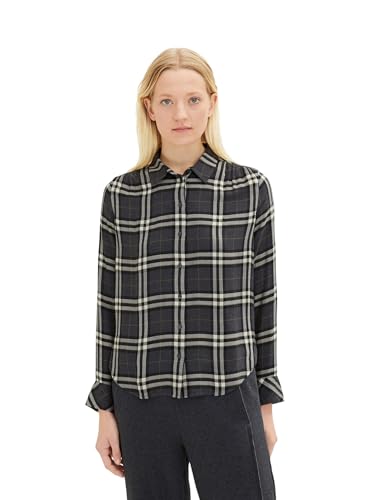 TOM TAILOR Damski Bluzka z wzorem w kratkę 1034025, 30822 - Anthracite Small Check Woven, 44