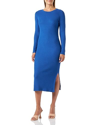 Bestseller A/S Damska sukienka VMGLORY Rib LS O-Neck Calf Dress GA NOOS, Beaucoup Blue, S, Beaucoup Blue, S