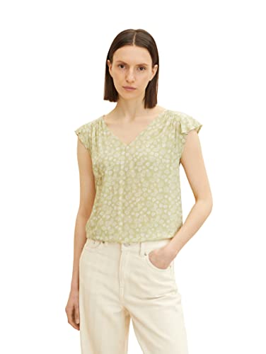 TOM TAILOR Damski Bluzka ze skrzydełkami 1031261, 29550 - Green Offwhite Leaf Design, 36