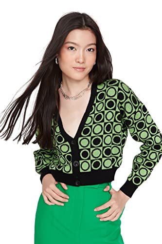 Trendyol Damski standardowy standardowy kardigan z dzianiny z dekoltem w serek, Czarny, S