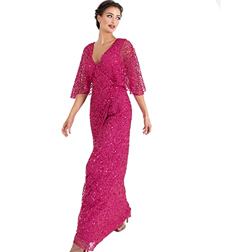 Maya Deluxe Damska sukienka maxi dla panny młodej, na bal balowy, sukienka okolicznościowa, Fuchsia, 36