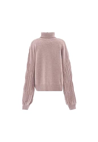 Aleva Damski top z dzianiny w stylu vintage z golfem akryl beżowy rozmiar XS/S, beżowy, XS