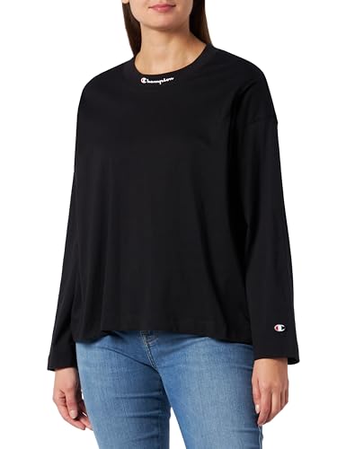 Champion Legacy American Classics W-Light Cotton Jersey L-s Relaxed Crewneck Damska koszulka z długim rękawem, Czarny, XL