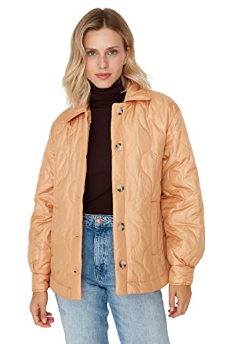 Trendyol Damska kurtka zimowa z klapą, wzór w romby, oversize, pomarańczowy, S, pomarańczowy