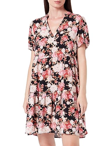 ONLY Onlnova Life S/S Thea Dress Aop Ptm sukienka letnia Kobiety, Black/Aop:ay Peony Blossom, L