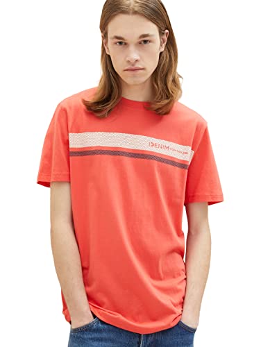 TOM TAILOR Denim T-shirt męski z nadrukiem logo, 11042 – Plain Red, XL