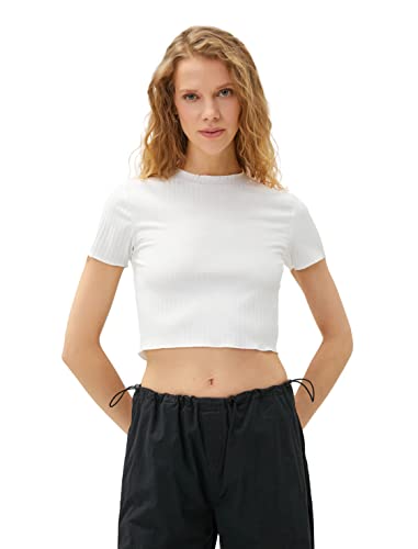 Koton Crop Short Sleeve High Neck T-Shirt damski, biały (000), S
