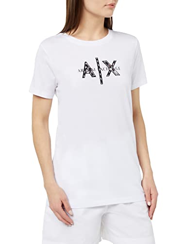 Armani Exchange Koszulka damska o regularnym kroju, wyszywane logo, biała, rozmiar S, biały, S