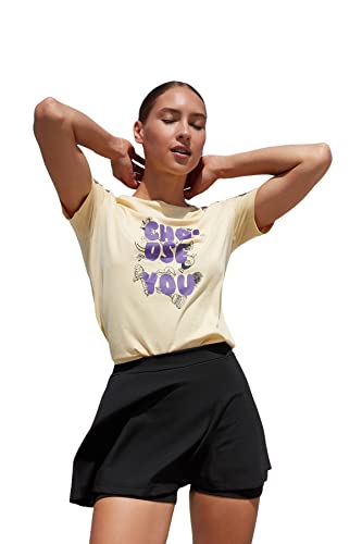 Trendyol Damska koszulka z dzianiny z okrągłym dekoltem, ŻÓŁTY, S