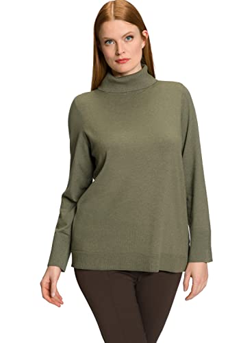 Ulla Popken Damski sweter z golfem Basic z dzianiny, sweter w kolorze zielonym, 50/52, zielony, 50/52