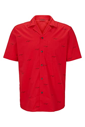 HUGO Męska koszula Ellino Relaxed-Fit z popeliny z nadrukiem cyfrowym, Open Pink693, L