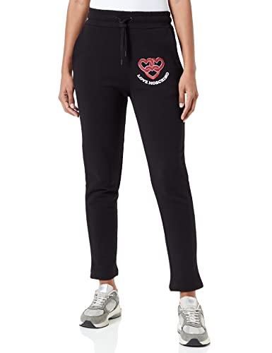 Love Moschino Damskie spodnie do biegania o regularnym kroju z łańcuszkiem w kształcie serca, styl casual, czarny, 42
