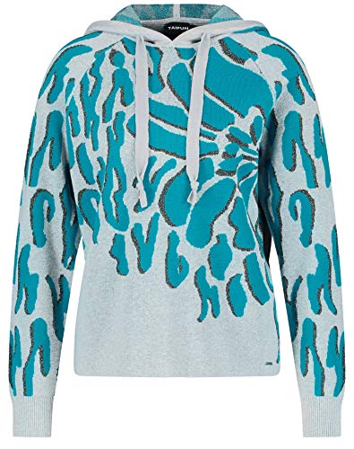 Taifun Damska bluza z kapturem z długim rękawem, raglanowa, ściągacze, długi rękaw, okrągły dekolt, wzór, Wzór Glacier Blue, 44