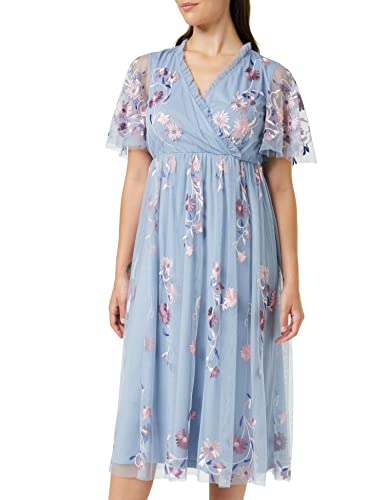 Frock and Frill Damska haftowana sukienka w kwiaty na specjalne okazje, morski, lodowy niebieski, 10