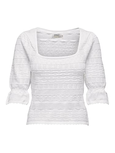 ONLY Damski sweter ONLSANDY 2/4 Structure Square Neck KNT, Cloud Dancer, M, Cloud Dancer, M