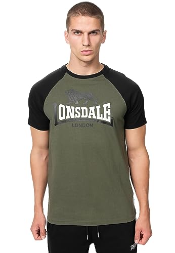 Lonsdale Męski T-shirt Magilligan, oliwkowy/czarny/biały, M, 117454