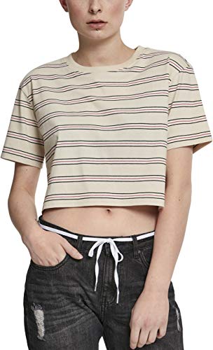 Urban Classics Damska koszulka z krótkim rękawem, wielokolorowa, w paski, Wielokolorowy (Sand/Black/White/Firered 01686), 5XL