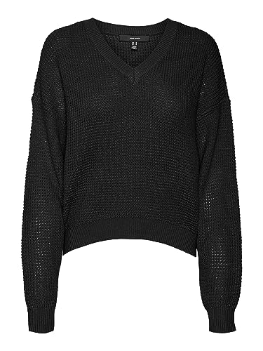 VERO MODA Vmleanna Ls V-Neck Short Ga Boo sweter damski, czarny, L