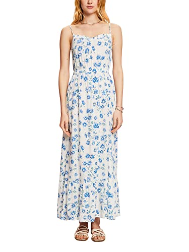 edc by ESPRIT Wzorzysta sukienka maxi, LENZING™ ECOVERO™, Off White, XS