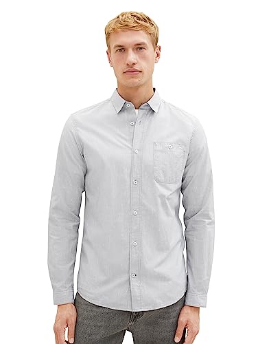 TOM TAILOR Męska koszula slim fit z delikatnymi paskami z bawełny, 32292-off White Navy Dobby Structure, XL
