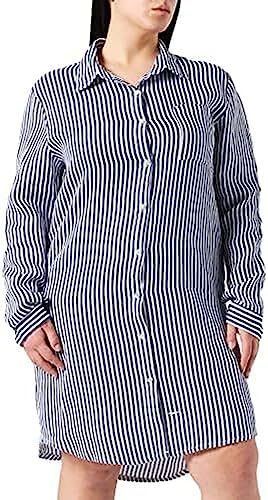 Bonateks, Sukienka koszulowa w paski z czystego lnu, 100% len, rozmiar DE:40 rozmiar US: XL, niebiesko-biała - wyprodukowano we Włoszech, niebieski, 40