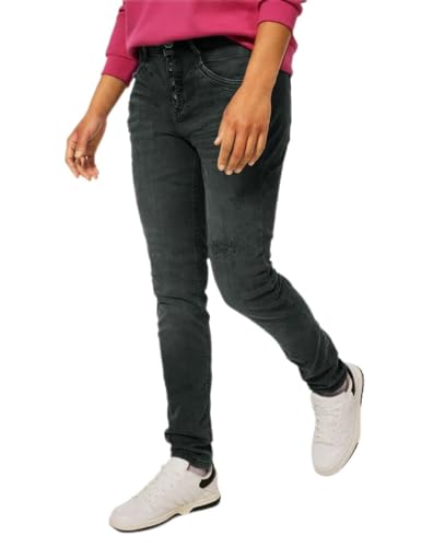 Street One jeansy damskie loosefit, Black Destroy Washed, 30W / 30L