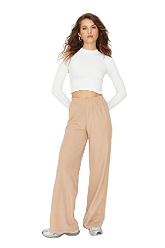 Trendyol Damskie damskie spodnie dresowe luźne, beżowe, XL, BEŻOWY, XL