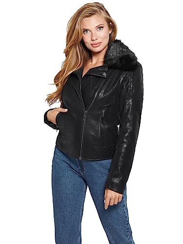 Guess Damska kurtka Olivia ze sztucznej skóry, czarna, XL, czarny