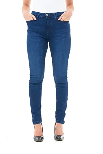 M17 Damskie spodnie jeansowe z wysokim stanem Skinny Fit Casual bawełniane spodnie z kieszeniami, średni kolor niebieski, 34