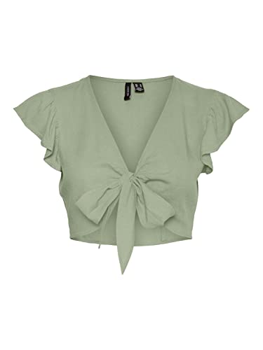 VERO MODA Vmmymilo Sl Crop Tie WVN Ga Top, Reseda, S