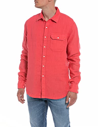 Replay Męska koszula M4082A, 259 Coral RED, M, 259 Coral Red, M