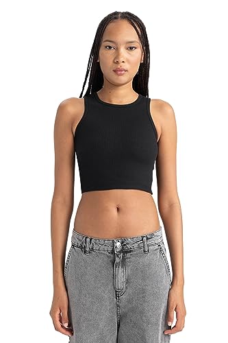 DeFacto Damski top typu crop top, sportowy top damski, modny top damski, sportowy styl, wszechstronne łączenie, czarny, S